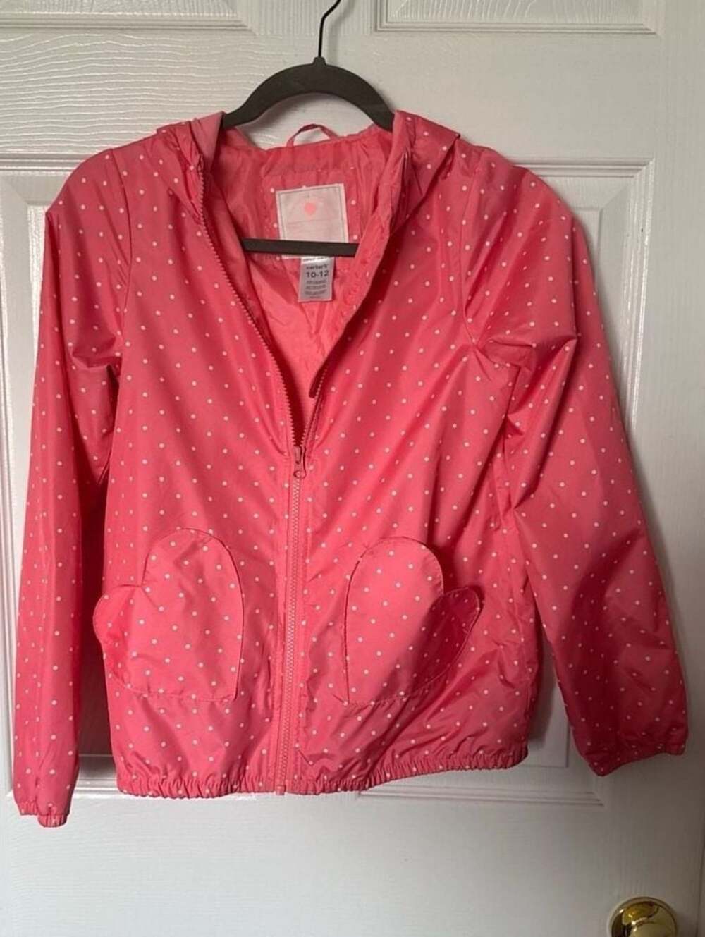 Carter's Girls Pink Polka Dot Lightweight Hooded Windbreaker Jacket Size 10-12